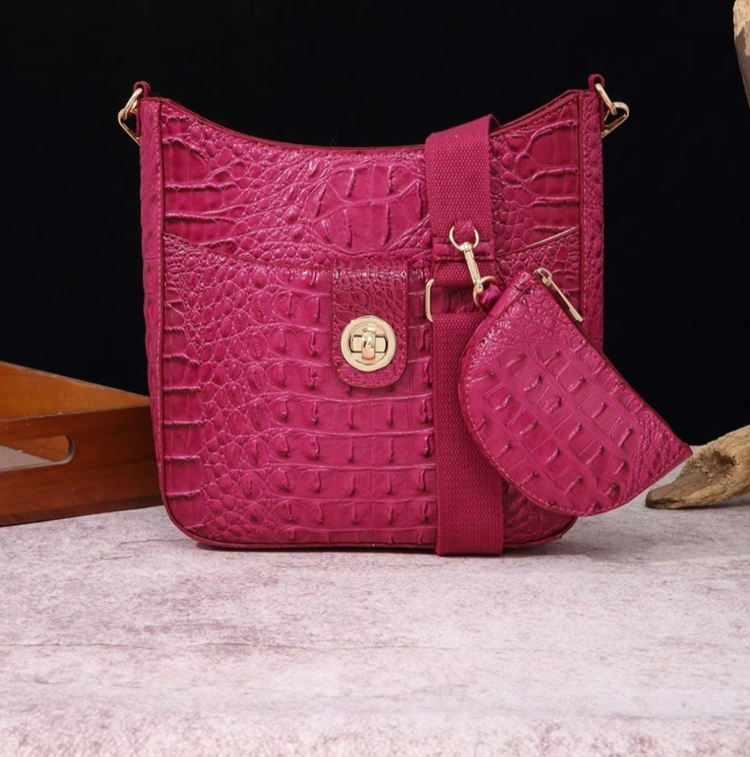 CROCODILE EMBOSSED CROSSBODY SADDLE BAG
