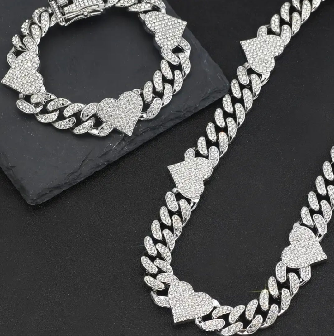 HEART CUBAN LINK NECKLACE SET