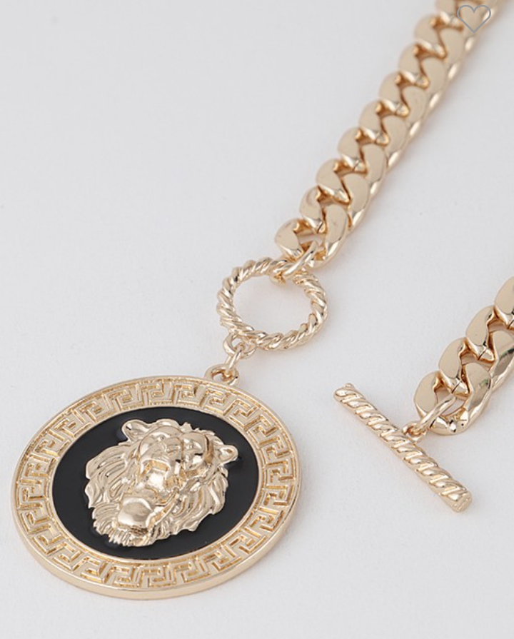 LION PENDANT NECKLACE & STUDDED EARRING SET