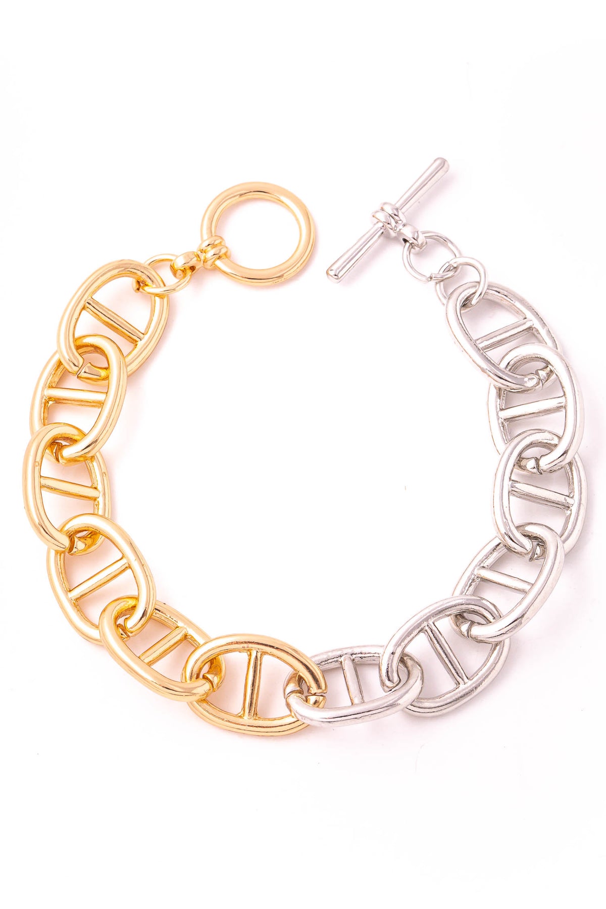 TWO-TONE OVAL TOGGLE CHAIN NECKLACE & BRACELET SET