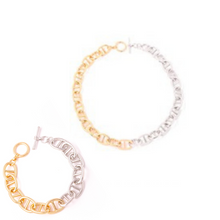 Load image into Gallery viewer, TWO-TONE OVAL TOGGLE CHAIN NECKLACE & BRACELET SET
