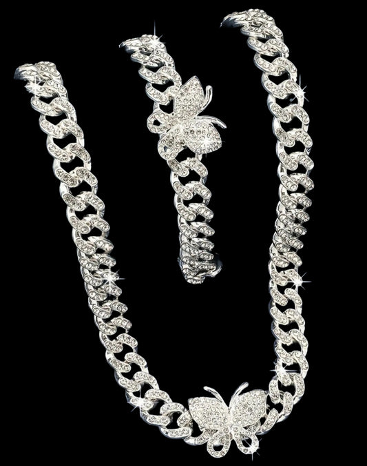 BUTTERFLY RHINESTONE PENDANT NECKLACE SET