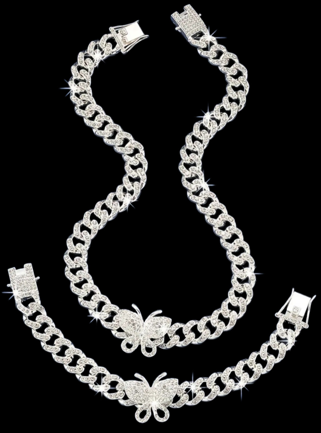 BUTTERFLY RHINESTONE PENDANT NECKLACE SET