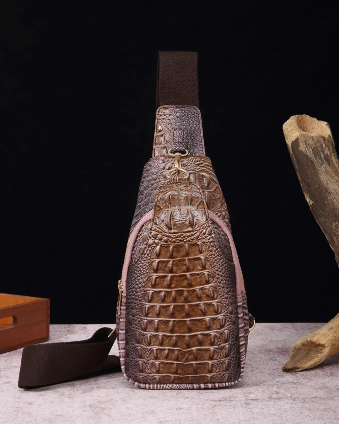 CROCODILE EMBOSSED CHEST BAG