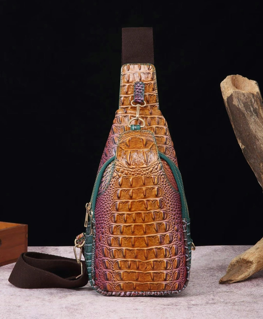 CROCODILE EMBOSSED CHEST BAG