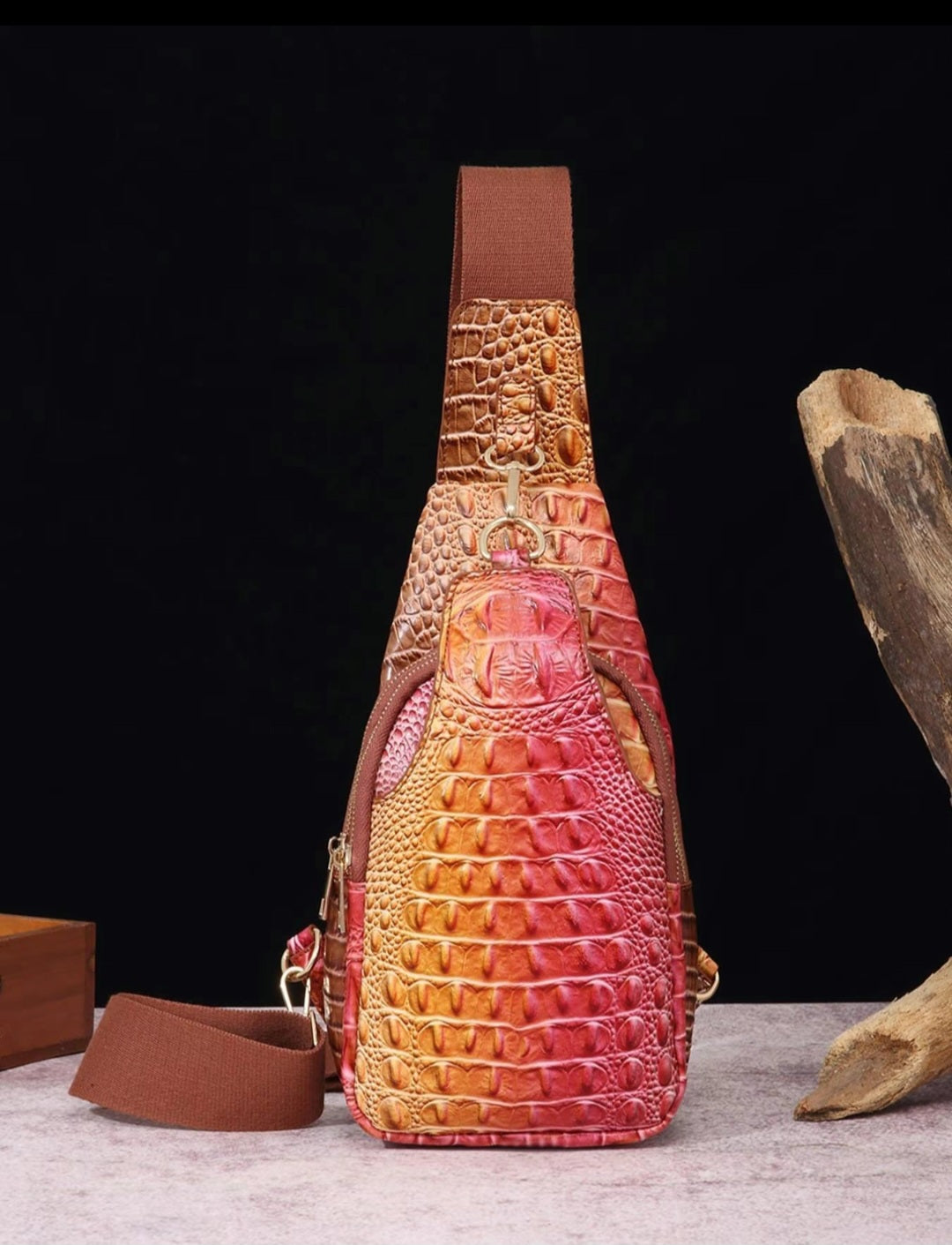 CROCODILE EMBOSSED CHEST BAG