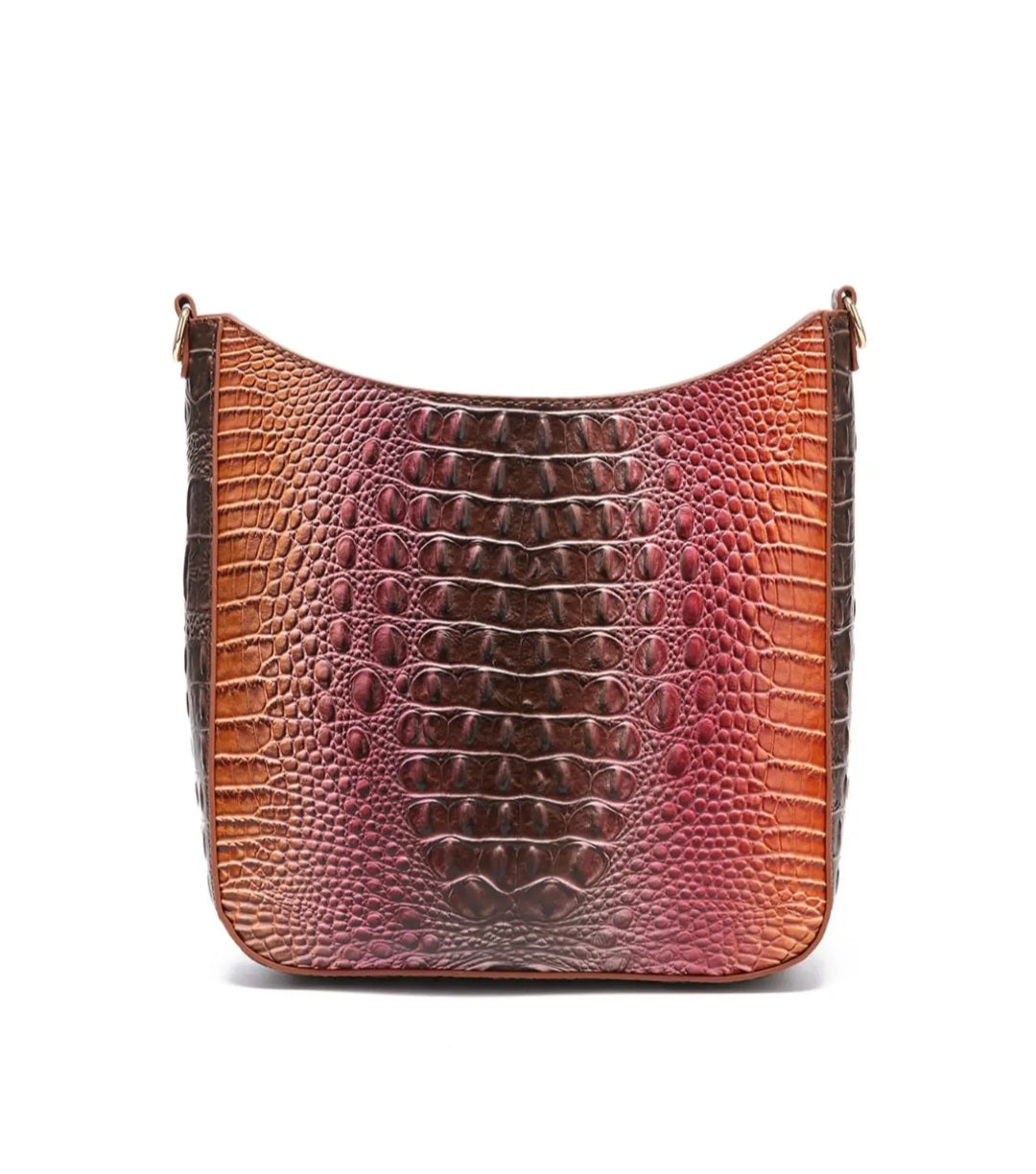 CROCODILE EMBOSSED CROSSBODY SADDLE BAG