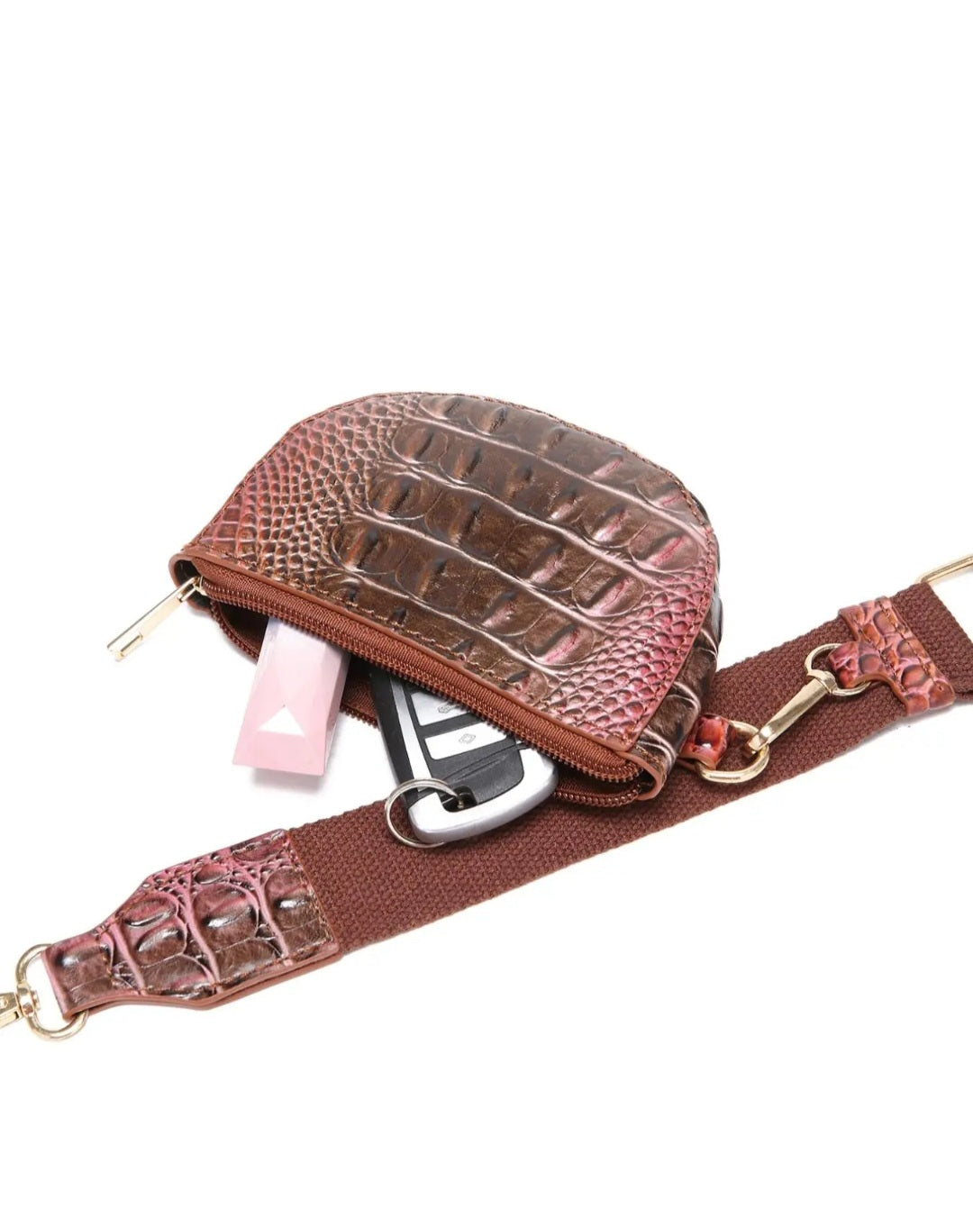 CROCODILE EMBOSSED CROSSBODY SADDLE BAG