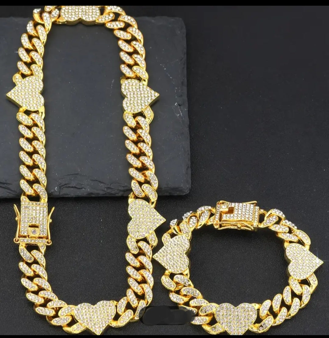 HEART CUBAN LINK NECKLACE SET
