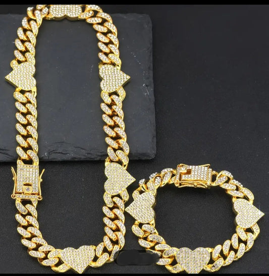 HEART CUBAN LINK NECKLACE SET