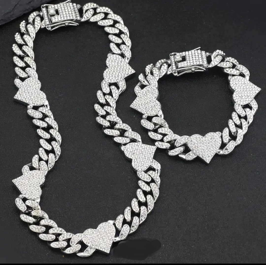 HEART CUBAN LINK NECKLACE SET
