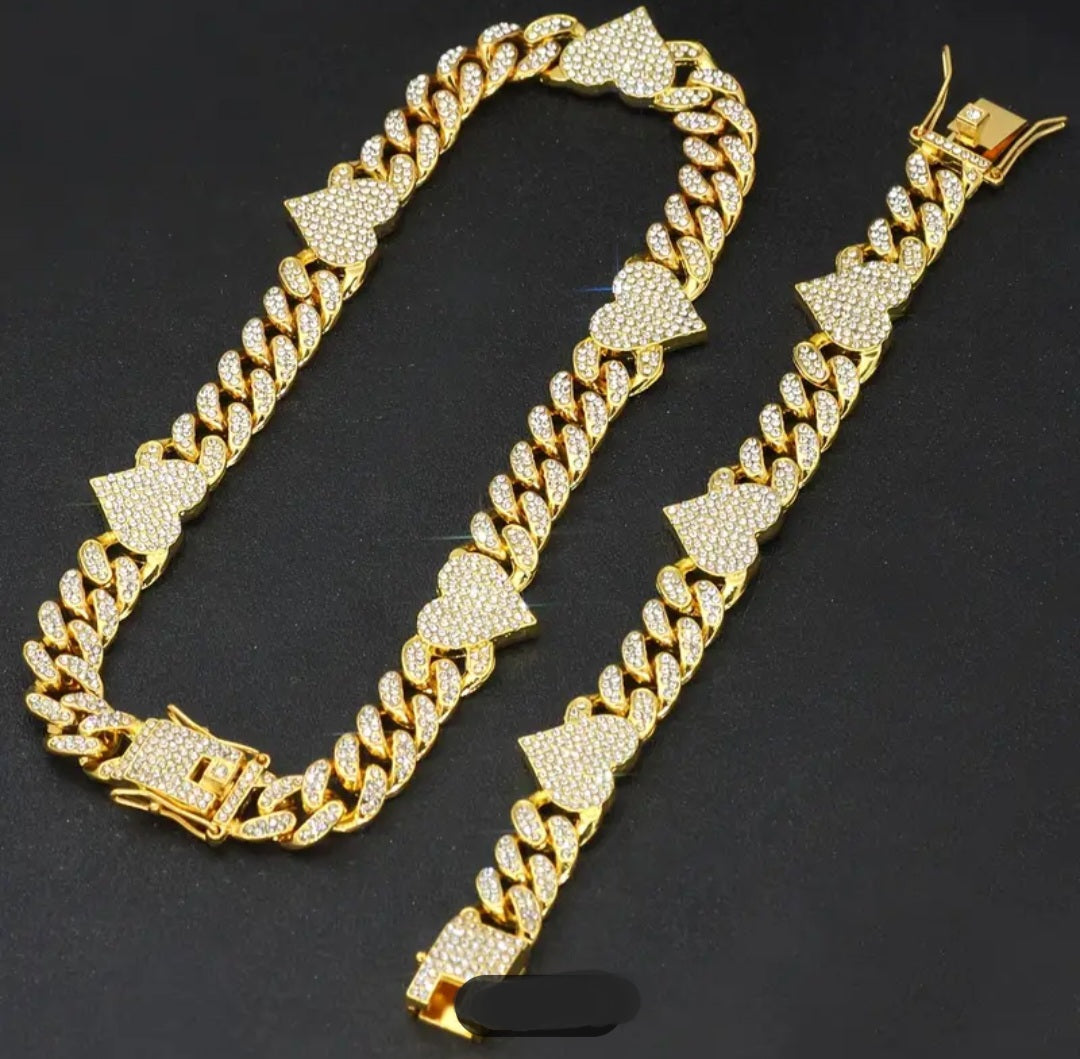 HEART CUBAN LINK NECKLACE SET