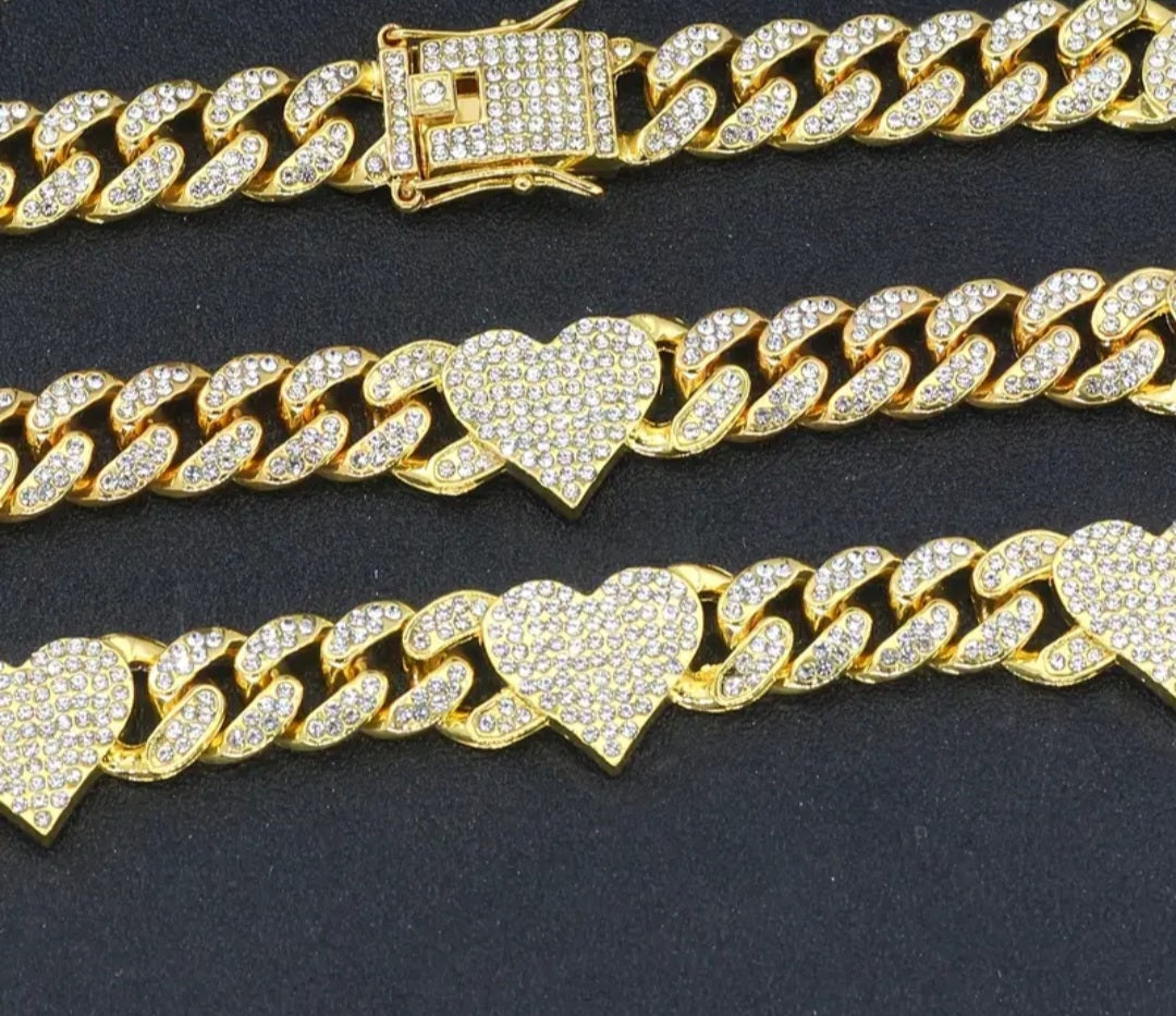 HEART CUBAN LINK NECKLACE SET