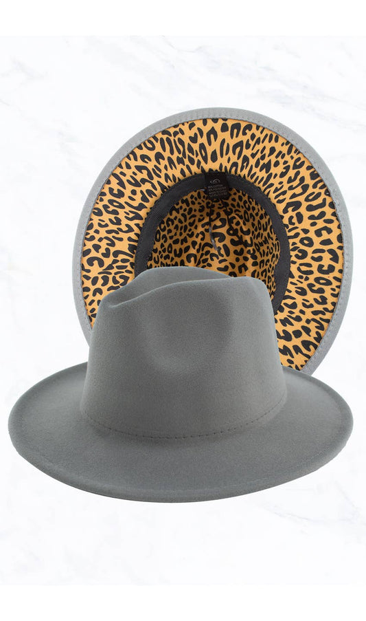 SOLID COLOR/LEOPARD PRINT FEDORA HAT