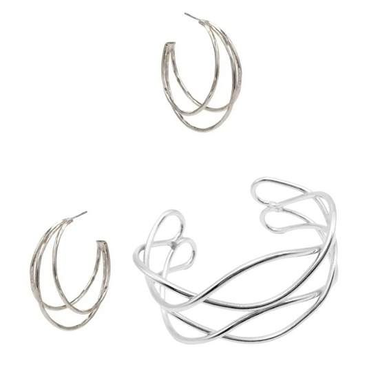 LAYERED HOOP EARRINGS & TWISTED CUFF BRACELET SET