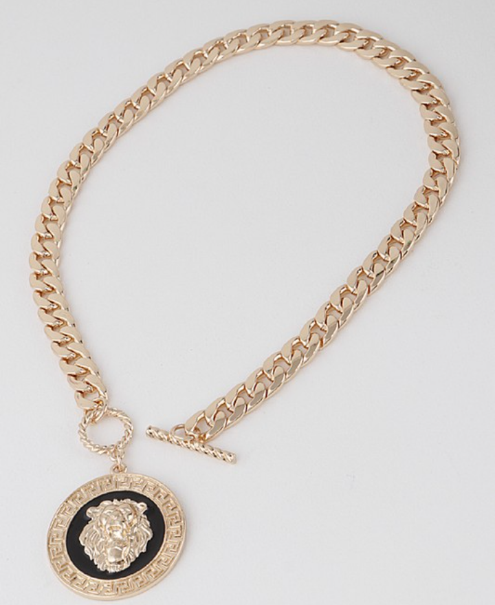 LION PENDANT NECKLACE & STUDDED EARRING SET