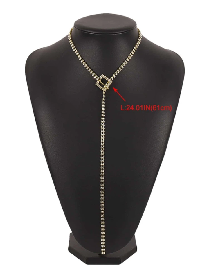 RHINESTONE Y-LARIAT PENDANT NECKLACE