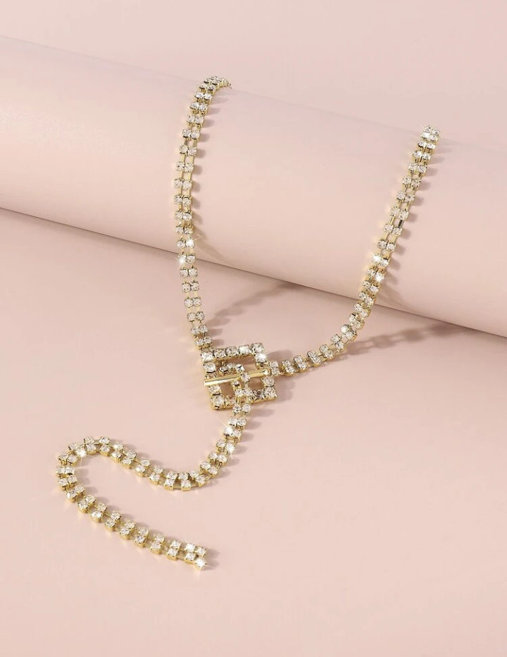 RHINESTONE Y-LARIAT PENDANT NECKLACE