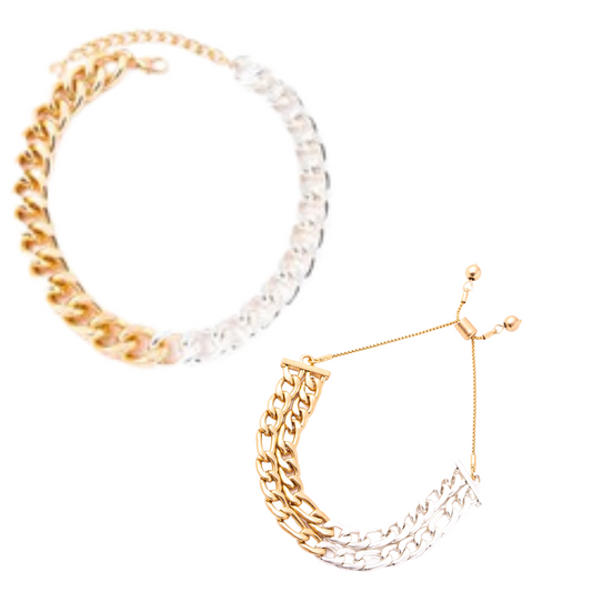 TWO-TONE CHAIN LINK NECKLACE & BRACELET SET